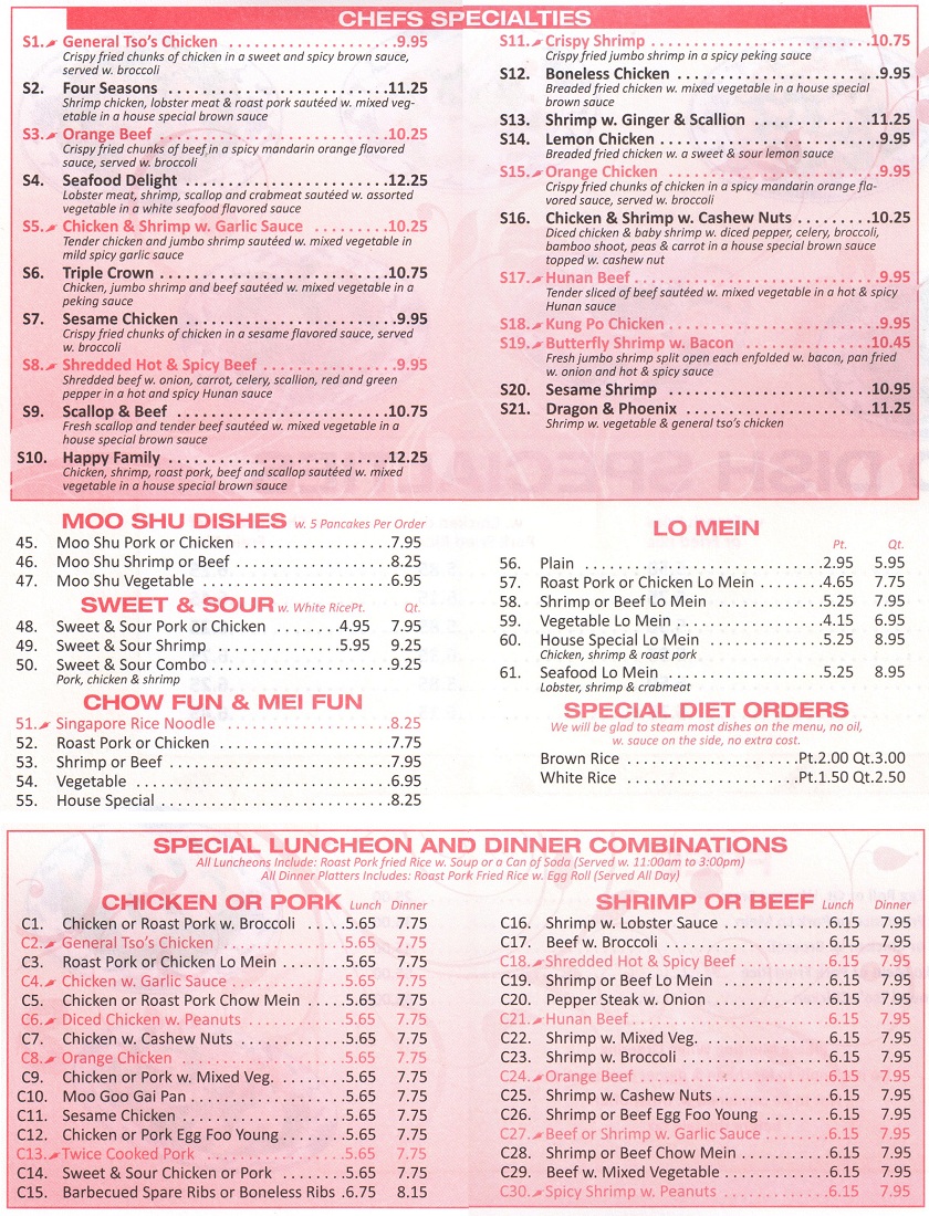 China Express Chinese Resaturant in Old Brideg Menu