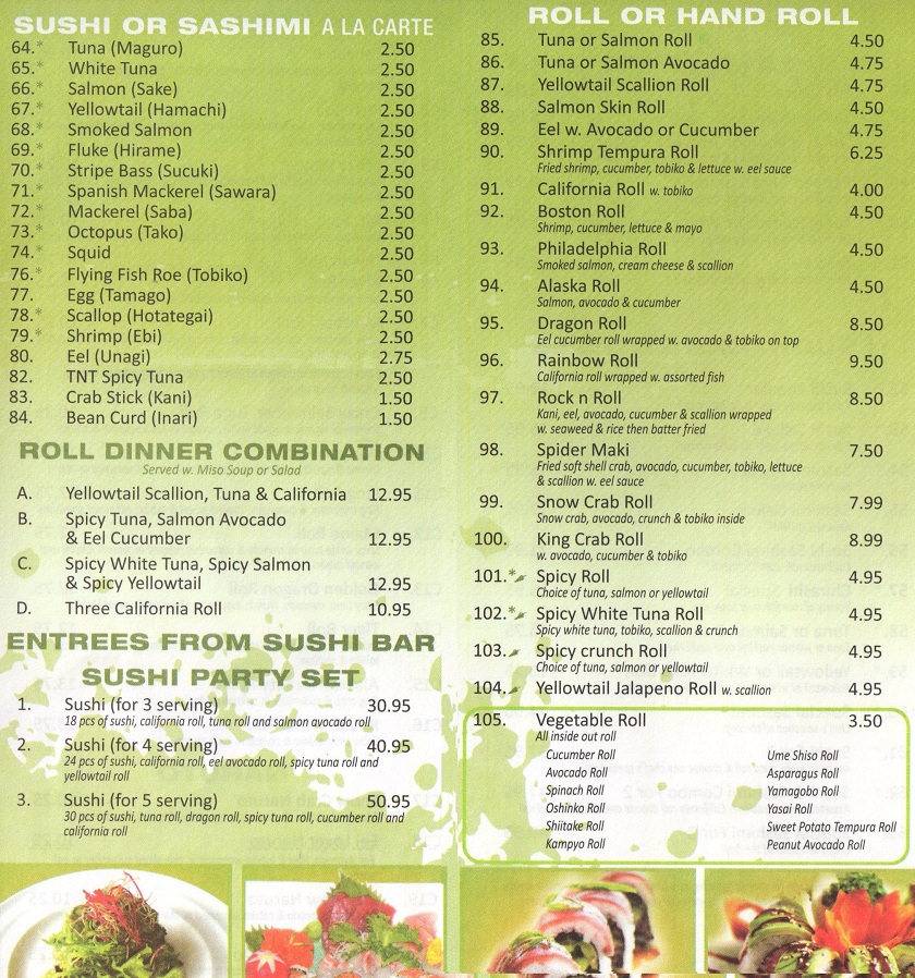 Old Bridge Sushi Japanese Resaturant in Old Brideg Menu